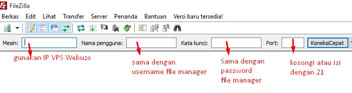 detil login ftp filezilla webuzo